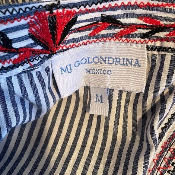 Mi Golondrina Hand Embroidered Striped Blouse Size Medium - Picture 7 of 11